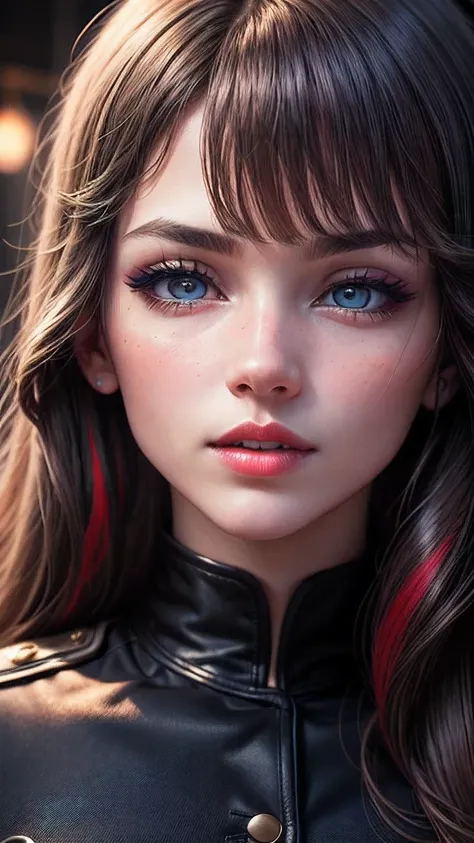 8K, Best Quality, 1girl, (skindentation), Night, (Dark), Clear Background Indoors, (People), Beautiful Bangs, Gorgeous,, (Clothing and Uniform:1.3),Soft Lighting, Attractive, Dark Room, (Mouth Closed:1.2, Beautiful Eyes, Detailed Eyes, Detailed Iris, Beaut...