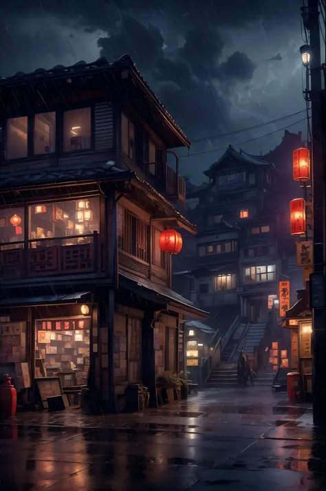 feder village view，a lot of lights on the buildings，dream china town，china village，stunning wallpapers，japanese village，surreal ...