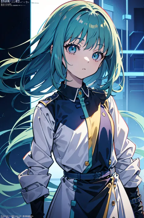 intricate costumes, Cool costume blueprints, intricate garments, green hair, whole body, ASCII art style girls, beautiful, まだanimeから, anime静止画, anime screenshot patterns, レトロanime , beautiful girl face, anime Girl, Low girl aesthetics, 90年代のanimeの美学, デジタルa...