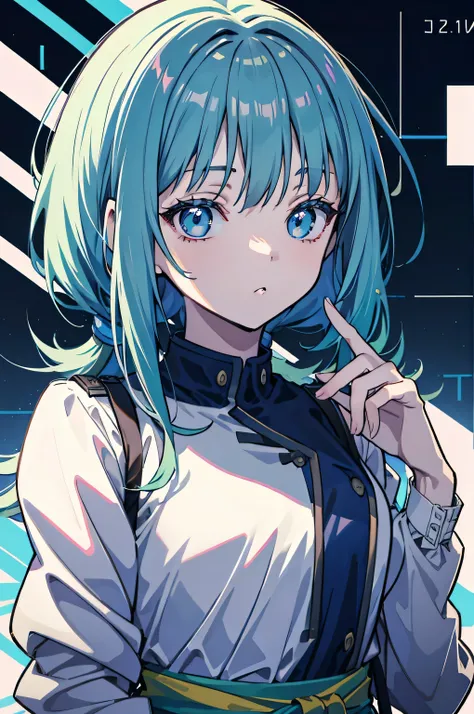 intricate costumes, Cool costume blueprints, intricate garments, green hair, whole body, ASCII art style girls, beautiful, まだanimeから, anime静止画, anime screenshot patterns, レトロanime , beautiful girl face, anime Girl, Low girl aesthetics, 90年代のanimeの美学, デジタルa...