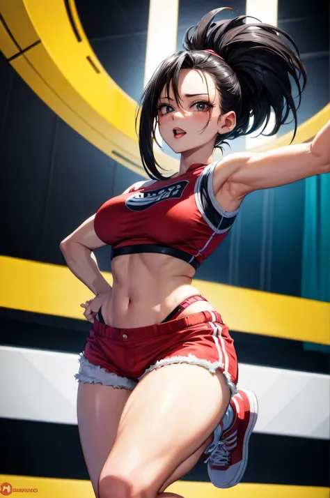 momo yaoyorozu, muito sensual, com roupas de funkeira, brasileira, rio de janeiro, dancing funk, rebolando, bunda grande, pernas...