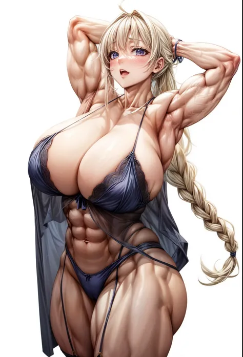 best quality,girl,, muscular female, alternate muscle size, ,blush ,negligee,,muscular thighs,,biceps,thick thighs, 