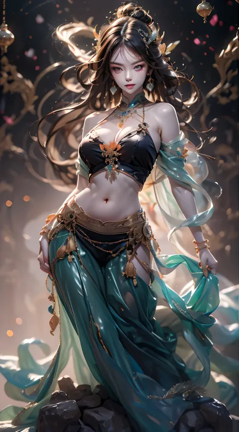 (highest quality)、1 girl、((A woman with an LED light wrapped around her body in a pitch-black room:1.5))、(Colorful fairy lights shine and illuminate your body:1.5)、(body looks faint:1.5) )、(Many fairy lights)、beautiful face、detailed and perfect face、long c...