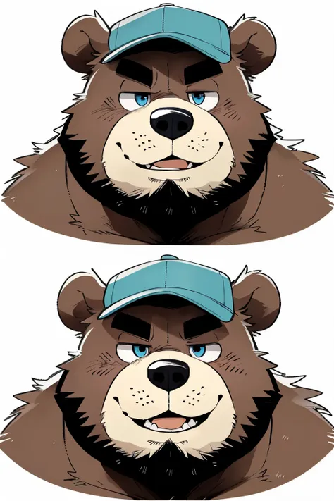 solo, chubby, furry,male , (((with cap))), ((anthro bear, very plump, middle aged, very plump face , very fat face, very big fac...