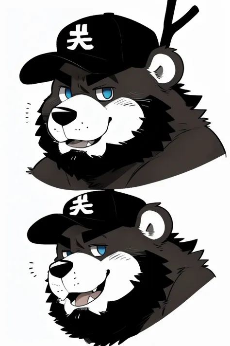 solo, chubby, furry,male , (((with cap))), ((anthro bear, very plump, middle aged, very plump face , very fat face, very big fac...