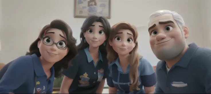 Three women on the left and a man on the right Disney Pixar style, alta qualidade, melhor qualidade