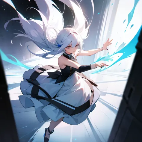 white hair wear white black dress cool girl absolute form perfect form sex appeal
