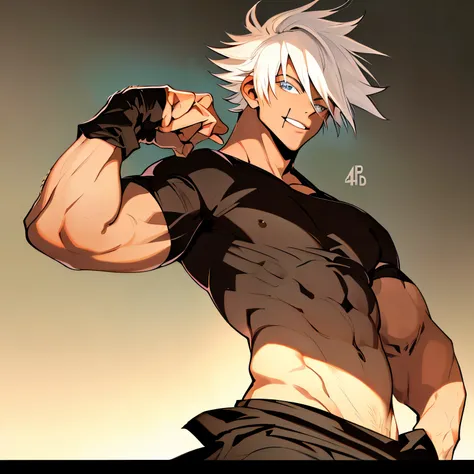 Personaje masculino con ((camiseta negra)),((HD)),((4K)),((Obra de arte)),((high resolution)), ((perfecto)),((legendario)),(((pelo blanco))),(((ojos celestes)),((pose coherente)),(cuerpo normal)