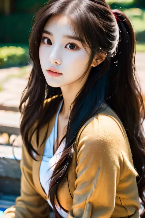 there is a woman with long hair wearing a red shirt, ulzzang, korean girl, heonhwa choe, sakimichan, xintong chen, sun yunjoo, l...