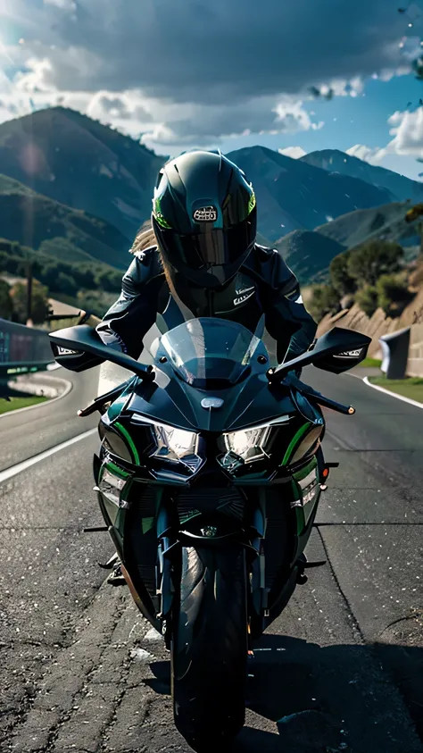 Kawasaki Ninja H2r, Glowing Headlights, sunlight, Dessert, vivid color