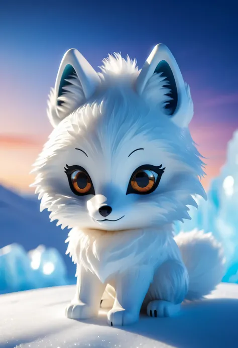 A cute colorful chibi arctic fox wearing a mask, ice background, divine light, ultra high resolution, (photoactual, actual:1.2), deep shadow, original photo, film grain, Fuji XT3, 8K Ultra HD, SLR camera, (best quality, masterpiece, representative work, of...