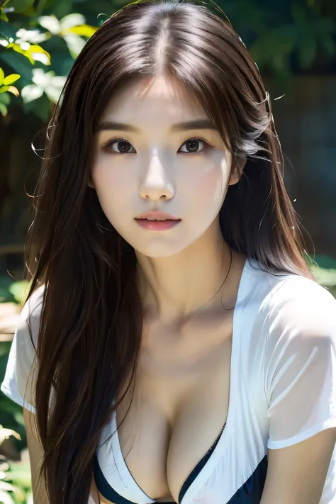 there is a woman with long hair wearing a white shirt, black bikini, ulzzang, korean girl, heonhwa choe, sakimichan, xintong chen, sun yunjoo, lee ji - eun, lee ji-eun, wenfei ye, jaeyeon nam, park ji-min, jinyoung shin, chiho, yun ling, gongbi