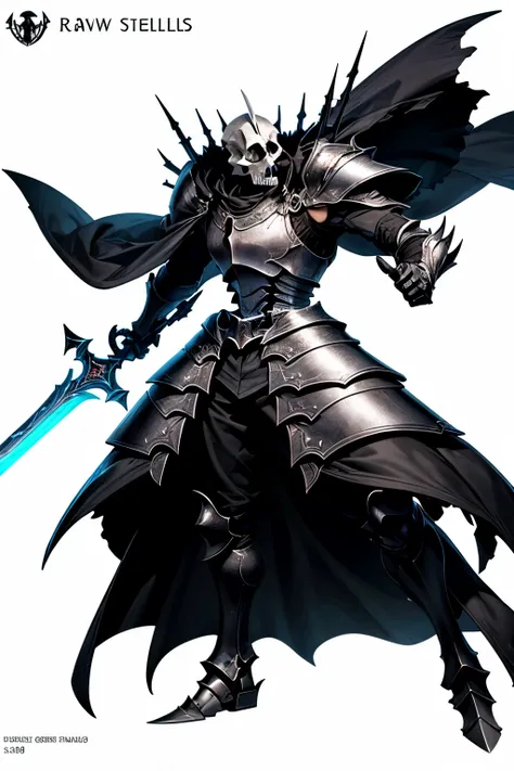 (A full-body image of a skull knight facing forward. His armor looks like that of a Medieval knight, and his eyes are filled with fighting spirit. In his hand, he grips a great sword, and his figure is valiant like a fighter.:1.4) BREAK, (His face is all s...