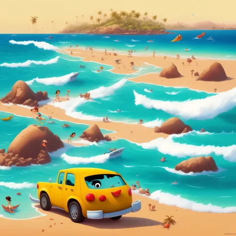 Quiero que esta la hagas como dibujo de Pixar, con un fondo de la playa 