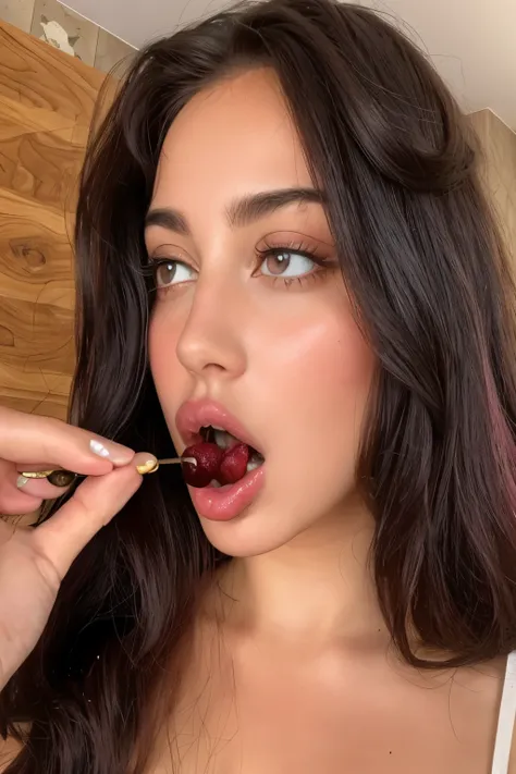 there is a woman that is comiendo a berry with her tongue, labios gruesos, charli xcx, retrato de sophie mudd, violeta myers, la...