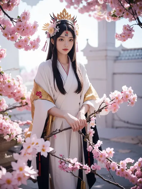 A beautiful onmyoji costume，and a headdress made of flowery branches