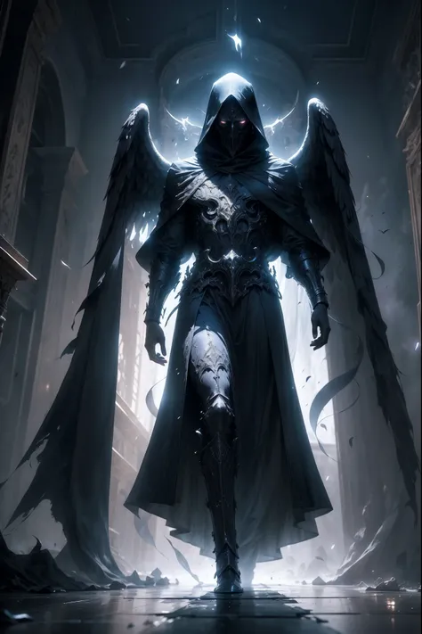 striking illustration of the angel of death., a mysterious and ethereal figure who guards the threshold between life and death.....