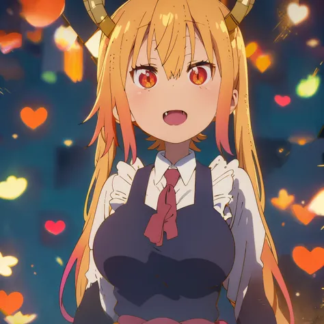 tohru, dragon maid, con un traje elegante de color negro, con un collar de perlas y unos pendientes de diamantes, en una ceremon...