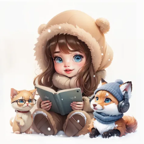 cute realistic cartoon art, snow in the ground! 