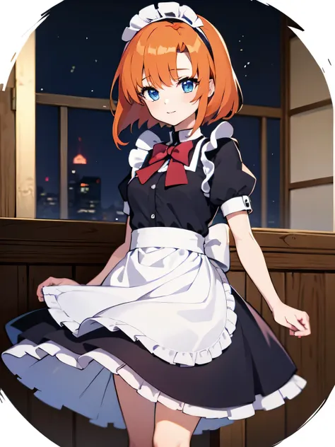 1 girl, rûuguu horseradish, orange medium hair, blue eyes, no background, transparent background, maid uniform