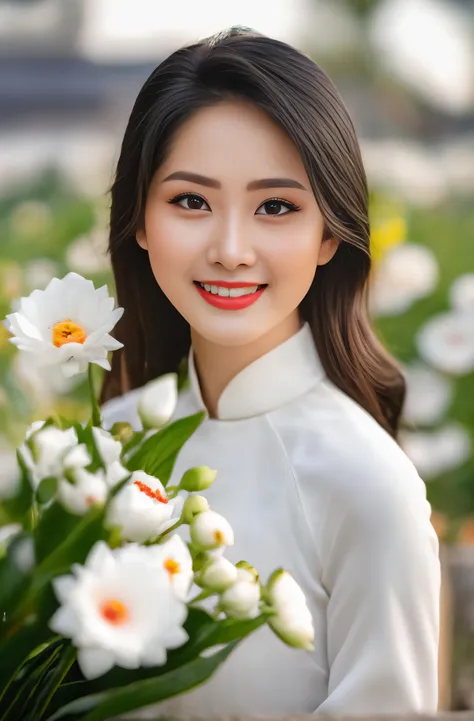 a close up of a woman holding a bunch of flowers