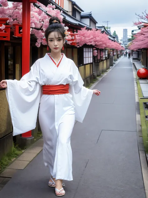 ((highest quality, 16k, masterpiece: 1.3)), 1 girl, (face focus: 1.2, Depth of written boundary), beautiful woman with perfect figure: 1.4, thin abs: 1.2, (((short bob hair)), ((small: 1.1)), ((beautiful face idol: 1.3)), ((Kimono 1.5 (transparent white fa...