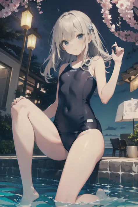 High quality、highest quality、complete limbs、Ultra high definition、vivid colors、Sparkling eyes、droopy eyes、full finger、slender beauty、knee high、school swimsuit、school swimwear、surprised、resort hotel