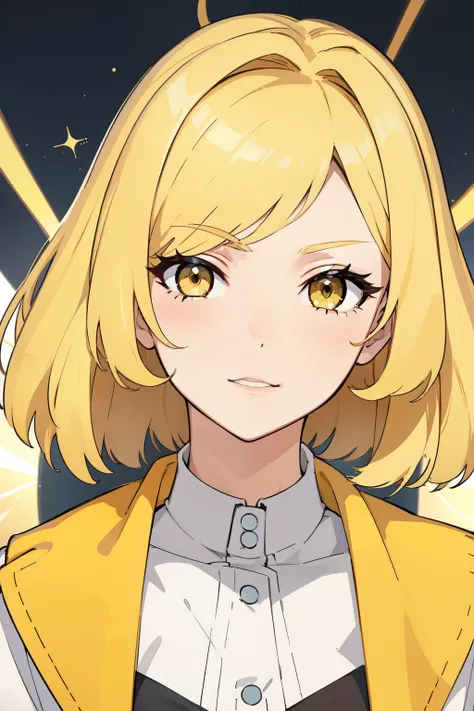 woman, short yellow hair, light yellow eyes, detailed face