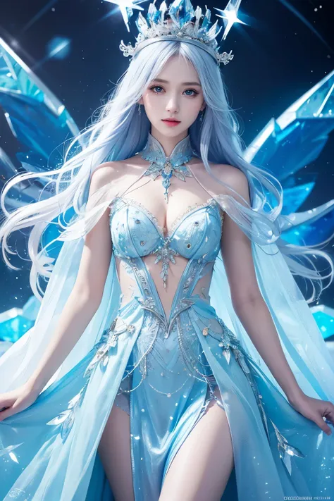 ( absurdly , high quality , Super detailed,See photographer ), Ice Queen,Crystal costume with detailed, beautiful and colorful patterns,ice queen,ice World,fantasy