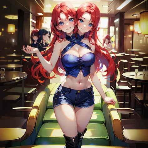 (masterpiece),(ultra-detailed), (high quality), (high resolution), (best quality:1.5, highres, UHD), highres, absurdo, ultra detail, ultra quality, Ultra resolution, 16k, 1girl, (2heads:1.5), girl with two heads, ((red hair)), ((blue hair)), different hair...