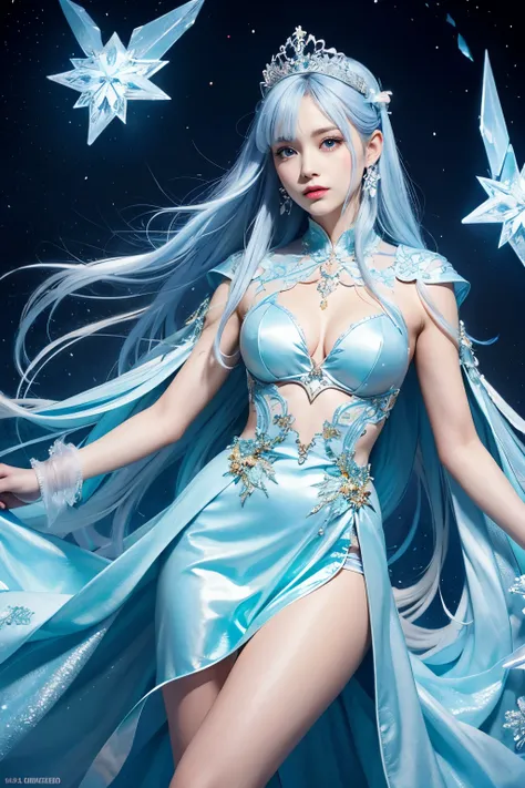 ( absurdly , high quality , Super detailed,See photographer ), Ice Queen,Crystal costume with detailed, beautiful and colorful patterns,ice queen,ice World,fantasy