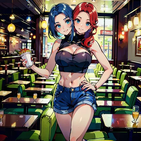 (masterpiece),(ultra-detailed), (high quality), (high resolution), (best quality:1.5, highres, UHD), highres, absurdo, ultra detail, ultra quality, Ultra resolution, 16k, 1girl, (2heads:1.5), girl with two heads, ((red hair)), ((blue hair)), different hair...