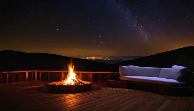 bonfire ８K wood deck sofa starry sky night sky star night view nature hill 