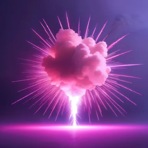 um close de uma nuvem com um raio saindo dela, realistic explosion, Pink Lightning, Explosive lightning spell, Volumetric lightning, bomb explosion, nuvem nuclear, dramatic Volumetric lightning, fundo explosivo, powerful explosions, an explosion, tempestad...