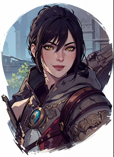 masterpiece, highest quality, raw, analog style, a stunning portrait of a beautiful woman, dragon age, ((highly detailed skin, s...