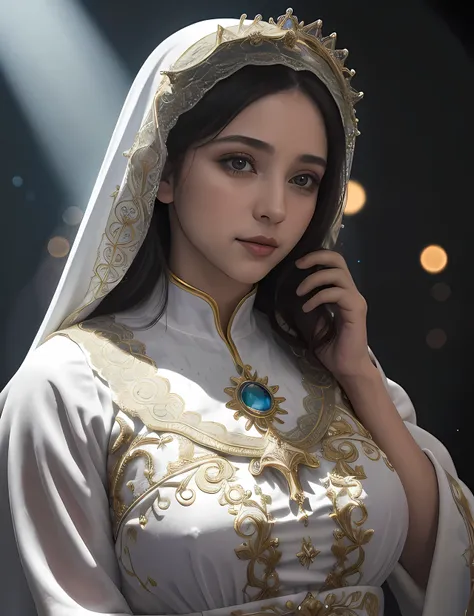 (((Virgin Mary))) masterpiece, (best quality: 1.2), (super fine: 1.2), figure, (very delicate and beautiful: 1.2), movie angle, floating, (Beautiful eyes in every detail: 1.1), (light details: 1.1), movie light, delicate sky, blue eyes, (high ponytail: 1.1...