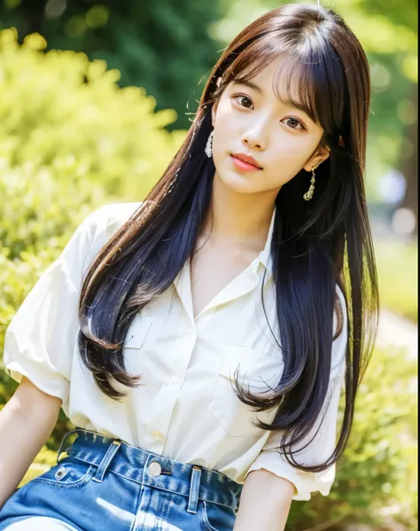there is a woman with long hair wearing a white shirt, ulzzang, korean girl, heonhwa choe, sakimichan, xintong chen, sun yunjoo, lee ji - eun, lee ji-eun, wenfei ye, jaeyeon nam, park ji-min, jinyoung shin, chiho, yun ling, gongbi
