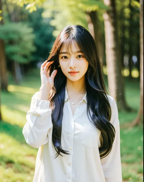 there is a woman with long hair wearing a white shirt, ulzzang, korean girl, heonhwa choe, sakimichan, xintong chen, sun yunjoo, lee ji - eun, lee ji-eun, wenfei ye, jaeyeon nam, park ji-min, jinyoung shin, chiho, yun ling, gongbi