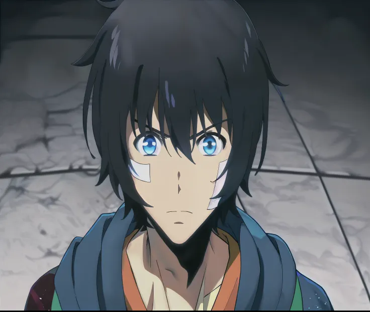 anime character with black hair and blue eyes in a blue jacket, official anime still, young anime man, in the anime film, nobutaka ike, still from tv anime, official studio anime still, yuyushiki, male anime character, anime moe artstyle, yu - no, anime st...