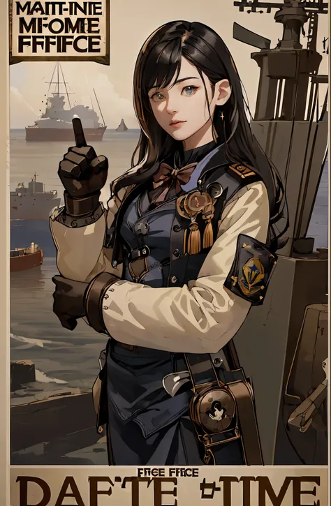 ((((((maritime self-defense force poster))))))、(absurd、high resolution、super detailed)、1 female、mature woman、grow older、long wav...