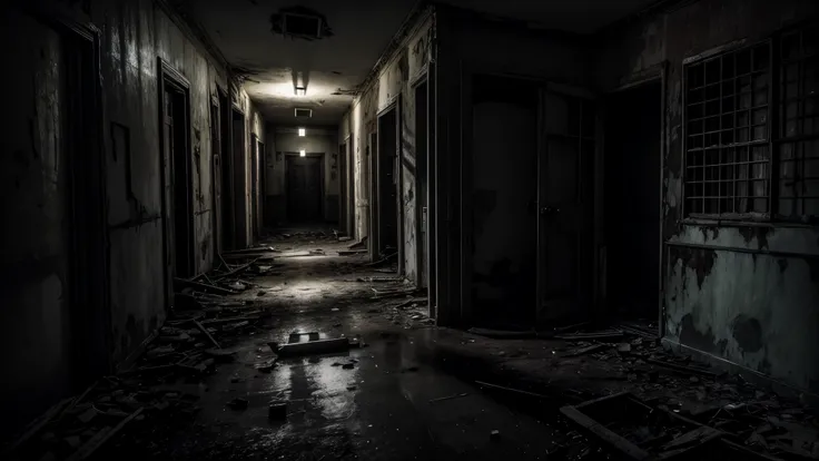 Haunted old hospital, dark, scary, decayed, abandoned 