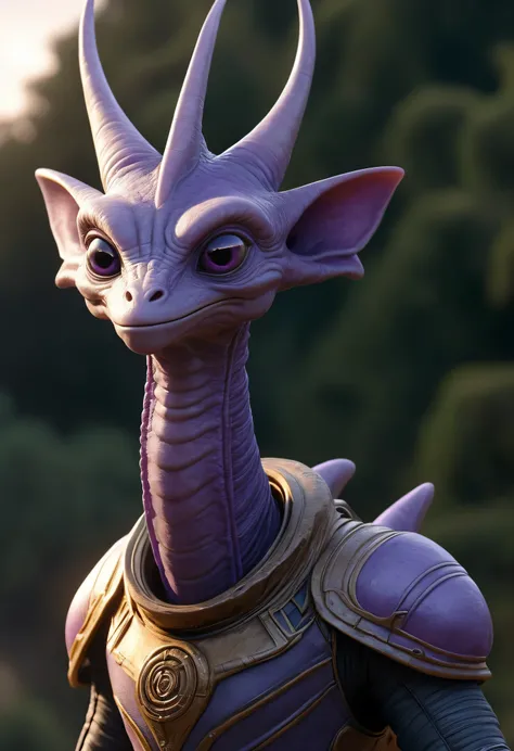 A Furling from Stargate SG-1, imaginary alien species, highly advanced race, 8k super quality, golden hour lighting., purple-ish, neutral extression. extreemely xenophopic.
