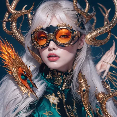 （（（Windproof goggles）））（windproof sunglasses）Antlers Flying Nine Tails Light Blue Sky Master Flame Hair Star，Black moonlit night, Gold and orange snake-print silk trousers，Rouge Diamond Tulle Sheer Lizard Print