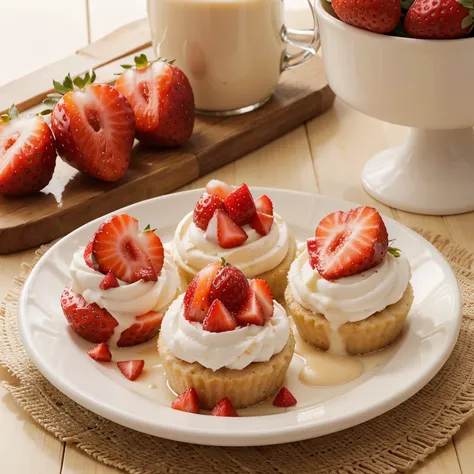 Paletas de crema de leche con fresas