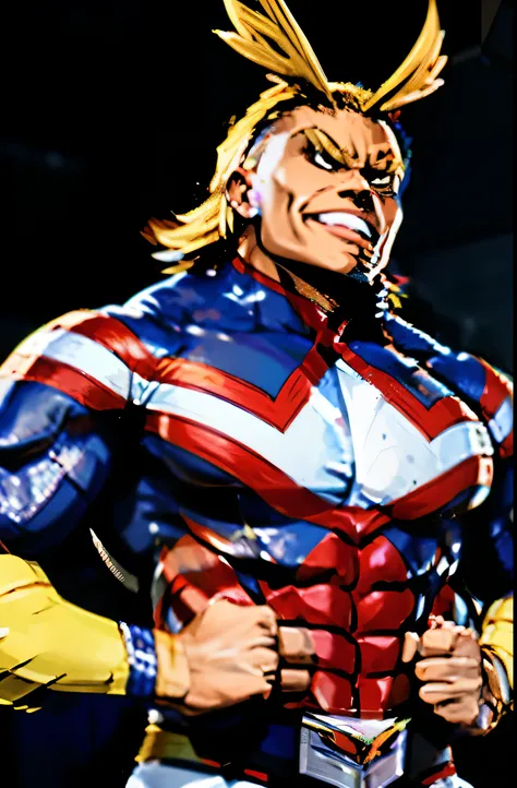 all might, horikoshi kohei art style, horikoshi kohei manga art style, boku no hero academia style, my hero academia, muscular!!, macho pose, hearts,