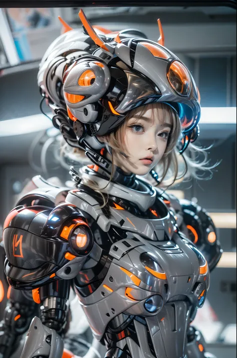 one is dressed in a futuristic suit、woman in helmet, mecha cyber armor girl, armored astronaut portrait , perfect anime robot wo...