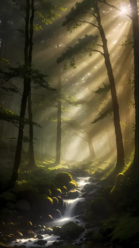 (best quality,4k,8k,highres,masterpiece:1.2),ultra-detailed,(realistic,photorealistic,photo-realistic:1.37),mysterious,serene,ethereal,foggy morning,mystical forest,enchanting sunlight,fresh,poetic,forest,ethereal light rays,peaceful atmosphere,tranquil,ma...