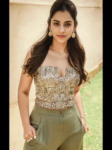 a close up of a woman in a top and pants posing for a picture, innocent look, official, stylish pose, actress, pretty face!!, of...