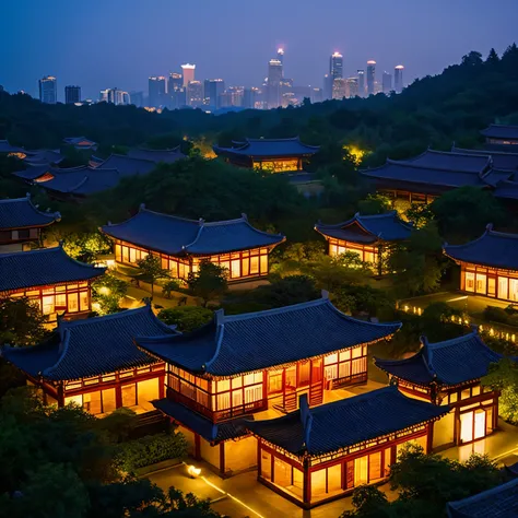 Landscape of a night in quiet china with ancient buildings from the ming dynasty with perpestiva 