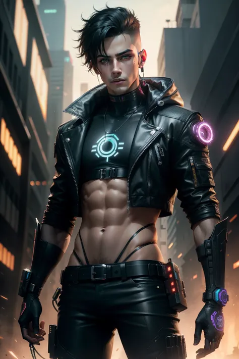 Change background cyberpunk handsome boy ultra realistic with Ai